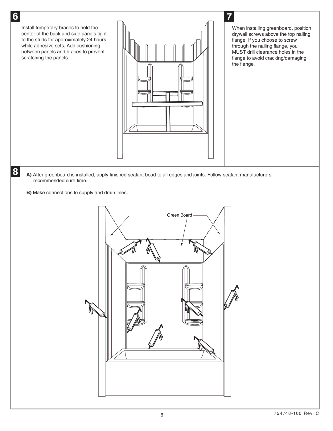 American Standard Saver Bath Walls, 2649BW installation instructions Green Board 