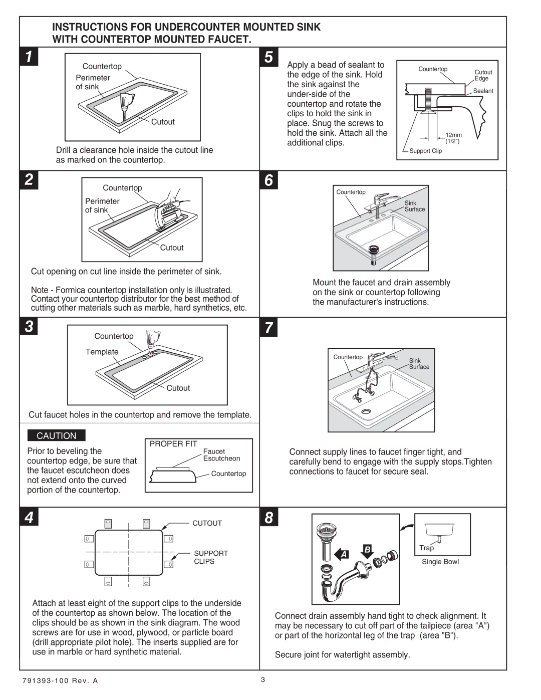 American Standard SERIES 7193 Apply a bead of sealant to, Edge of the sink. Hold, Sink against, Faucet escutcheon does 