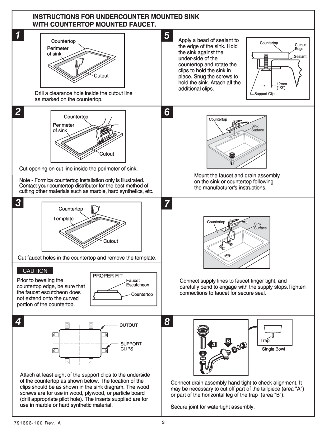 American Standard SERIES 7193 Instructions For Undercounter Mounted Sink, With Countertop Mounted Faucet 