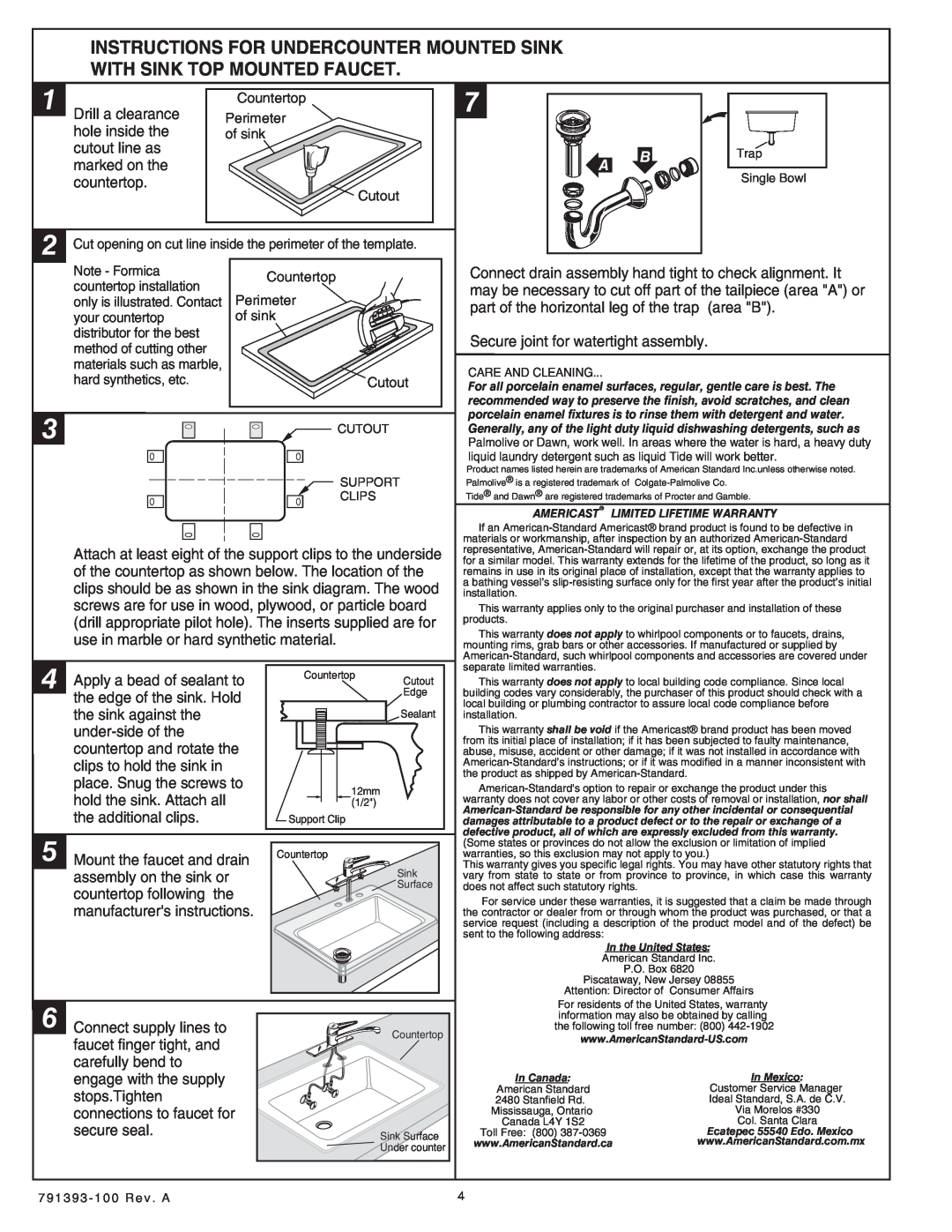 American Standard SERIES 7193 installation instructions Drill a clearance 