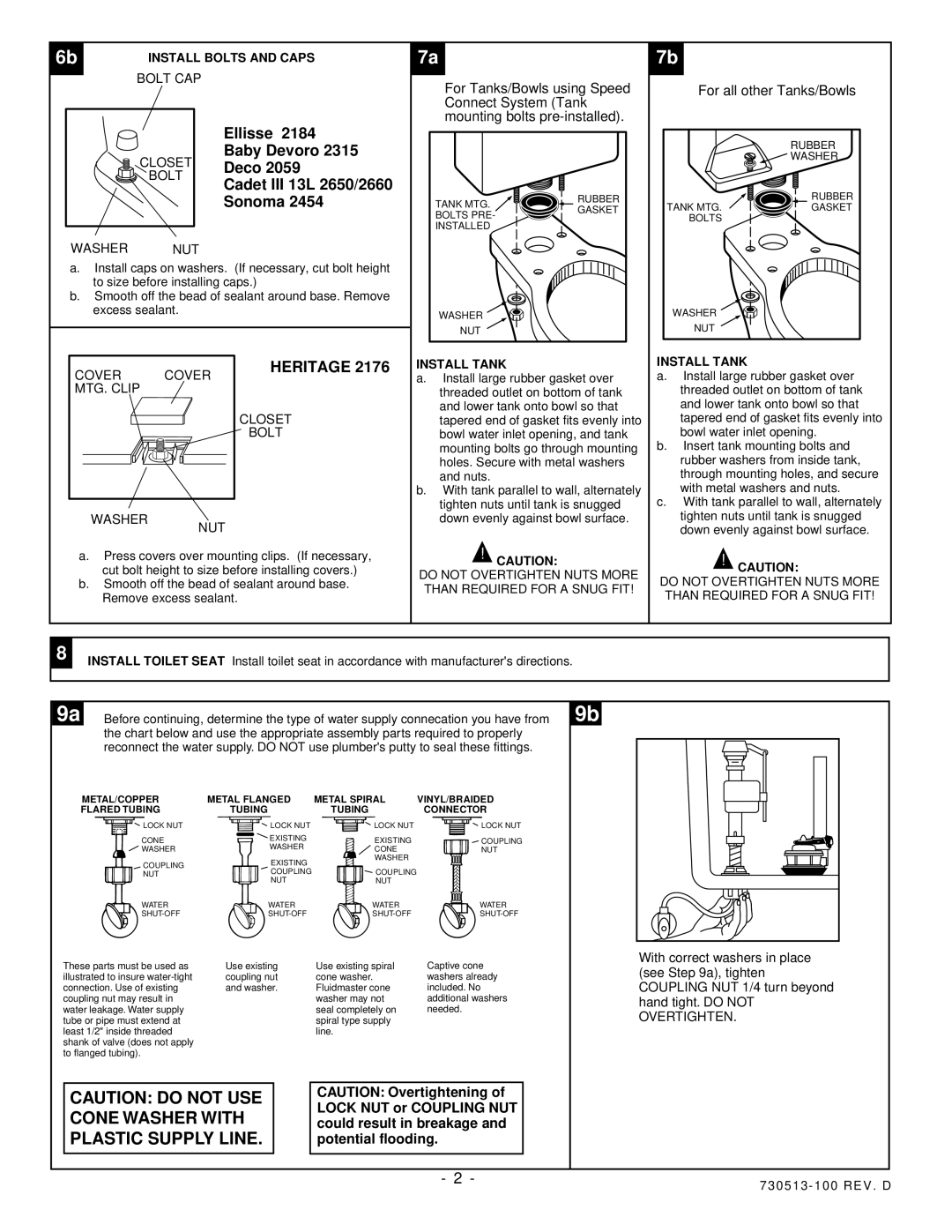 American Standard 2184, Sonoma 2454, 2059, 2660, 2650 installation instructions Heritage 