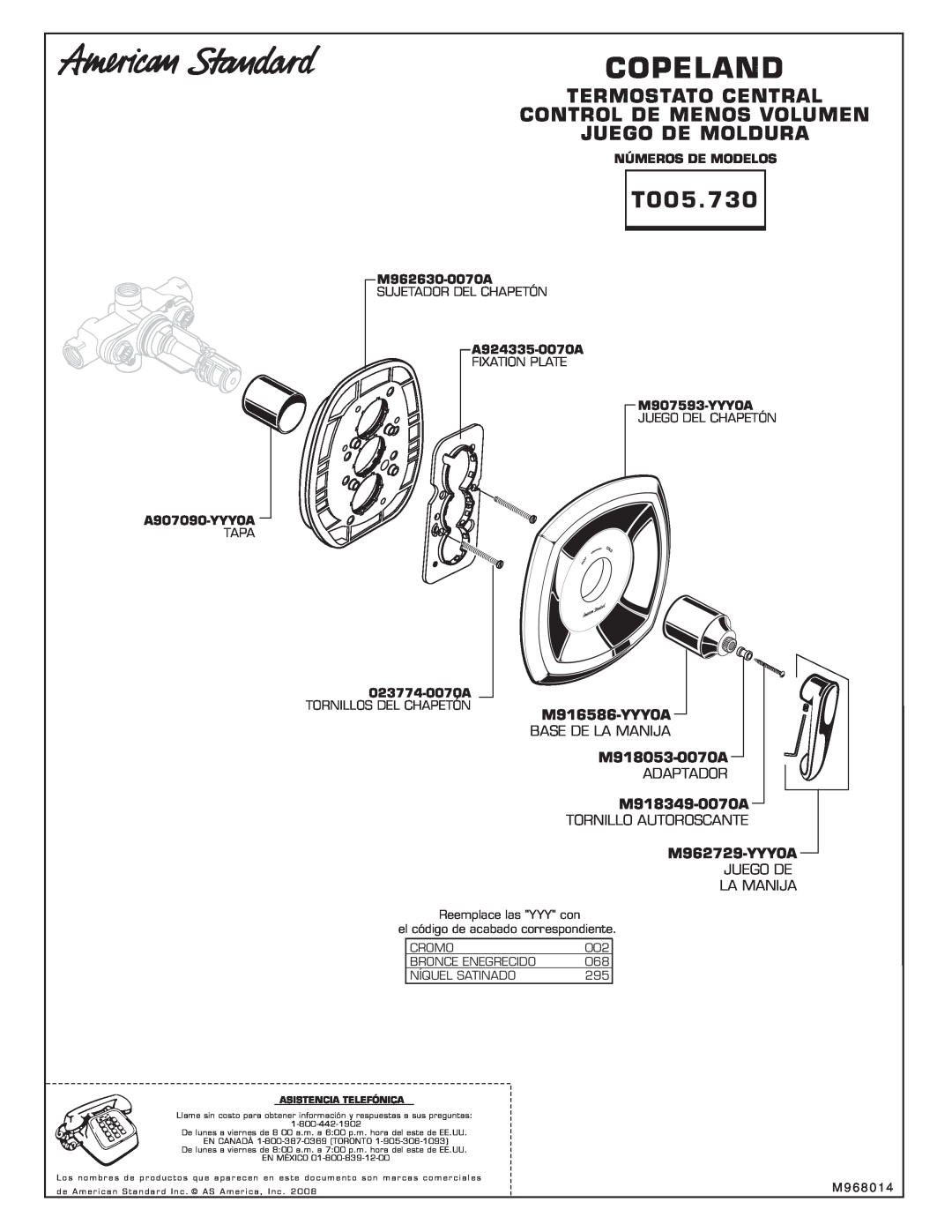 American Standard T005.730 Termostato Central Control De Menos Volumen Juego De Moldura, Copeland, M916586-YYY0A, Cromo 