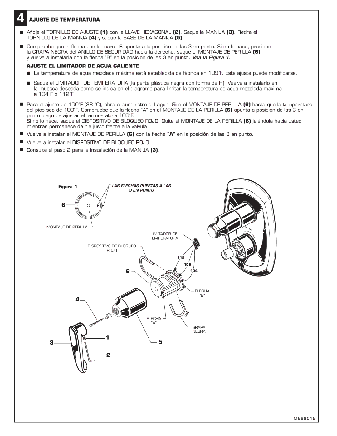 American Standard T005740 installation instructions Ajuste DE Temperatura, Ajuste EL Limitador DE Agua Caliente 