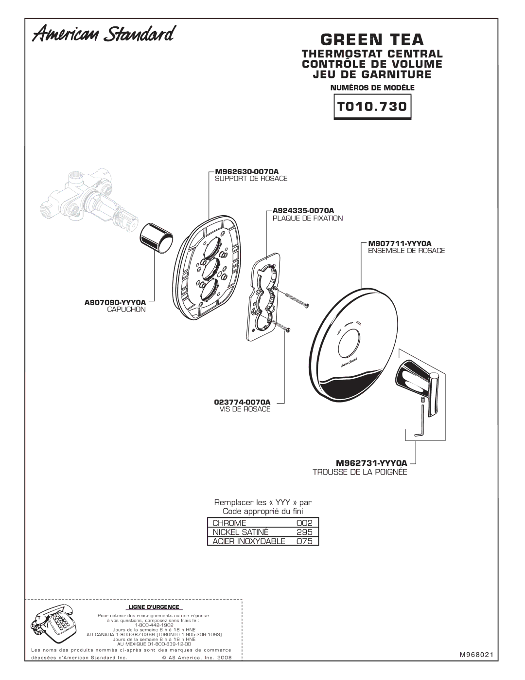 American Standard T010.730 Trousse DE LA Poignée, Nickel Satiné, Acier Inoxydable, Ligne D’URGENCE 