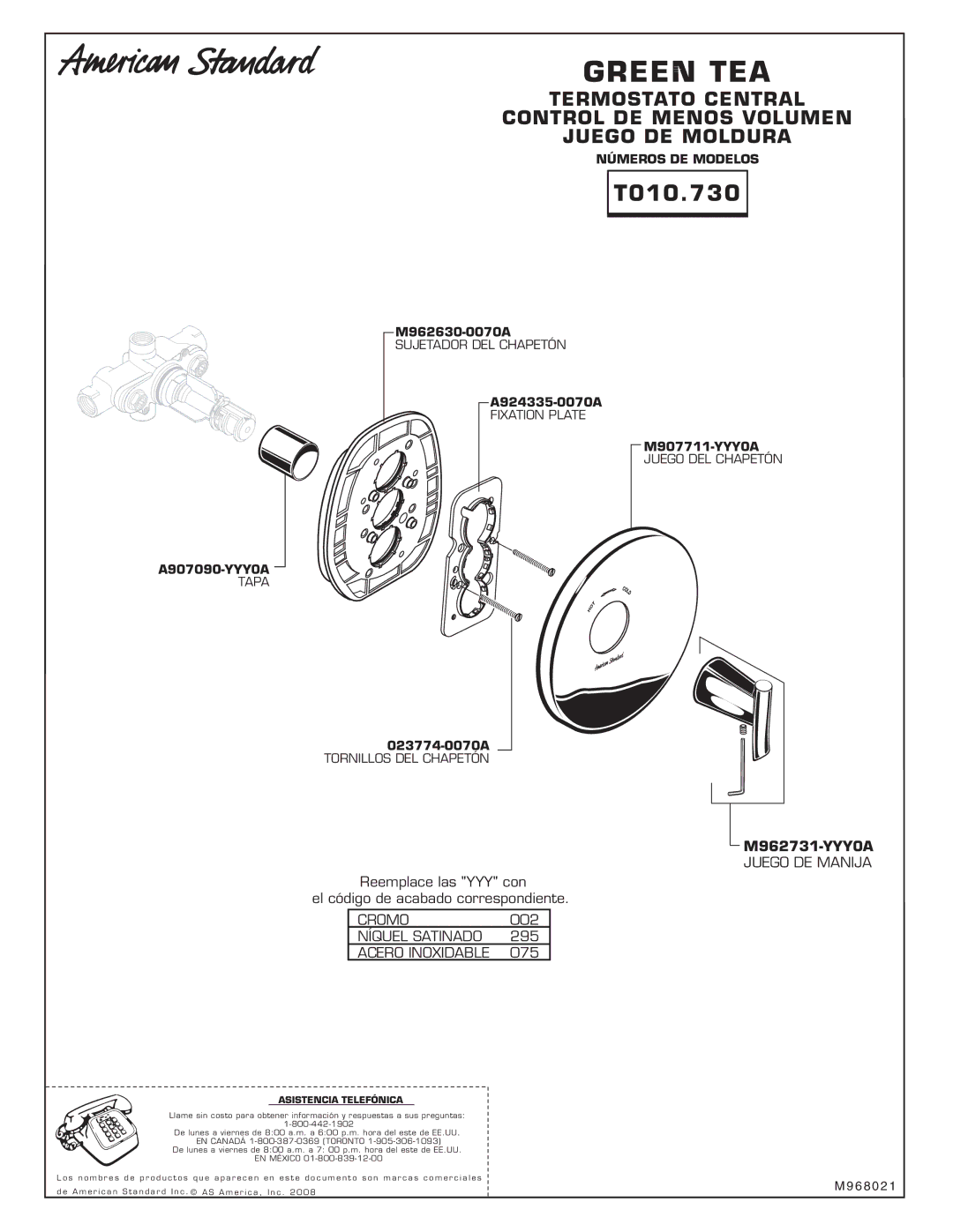 American Standard T010.730 Cromo, Níquel Satinado, Acero Inoxidable, Juego DE Manija, Asistencia Telefónica 