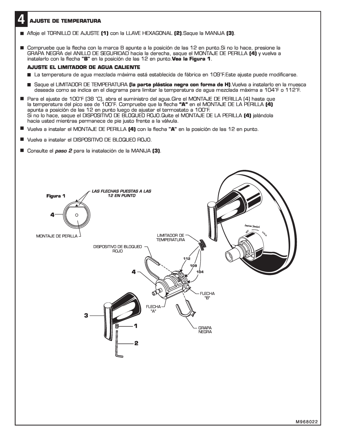 American Standard T010.740 installation instructions Ajuste De Temperatura, Ajuste El Limitador De Agua Caliente 