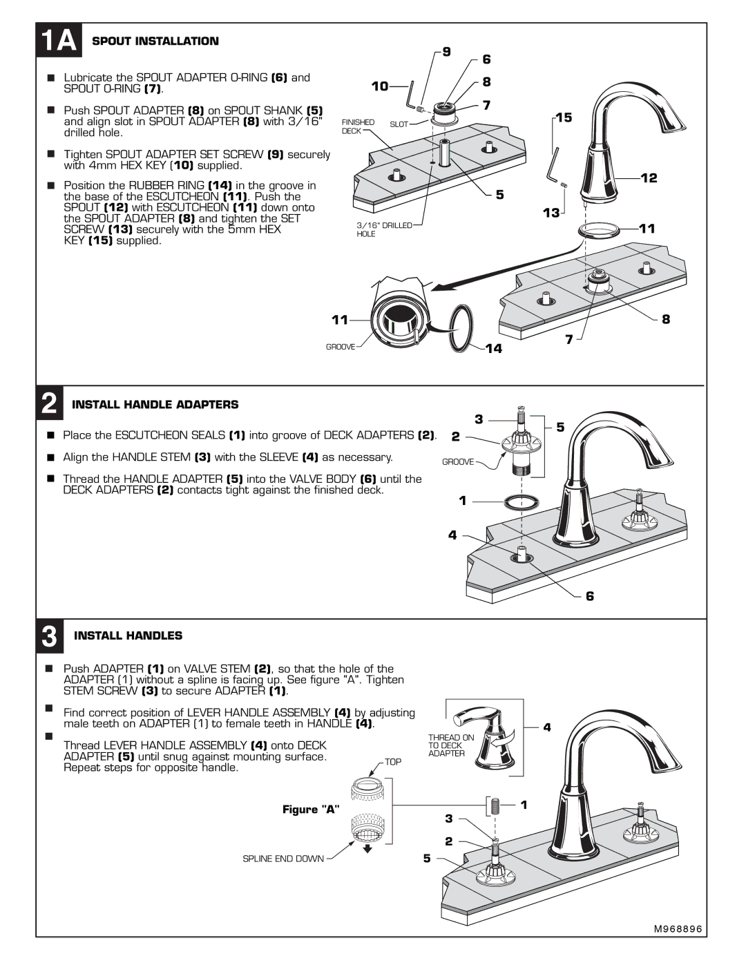 American Standard T038.900 installation instructions Install Handle Adapters, Install Handles 