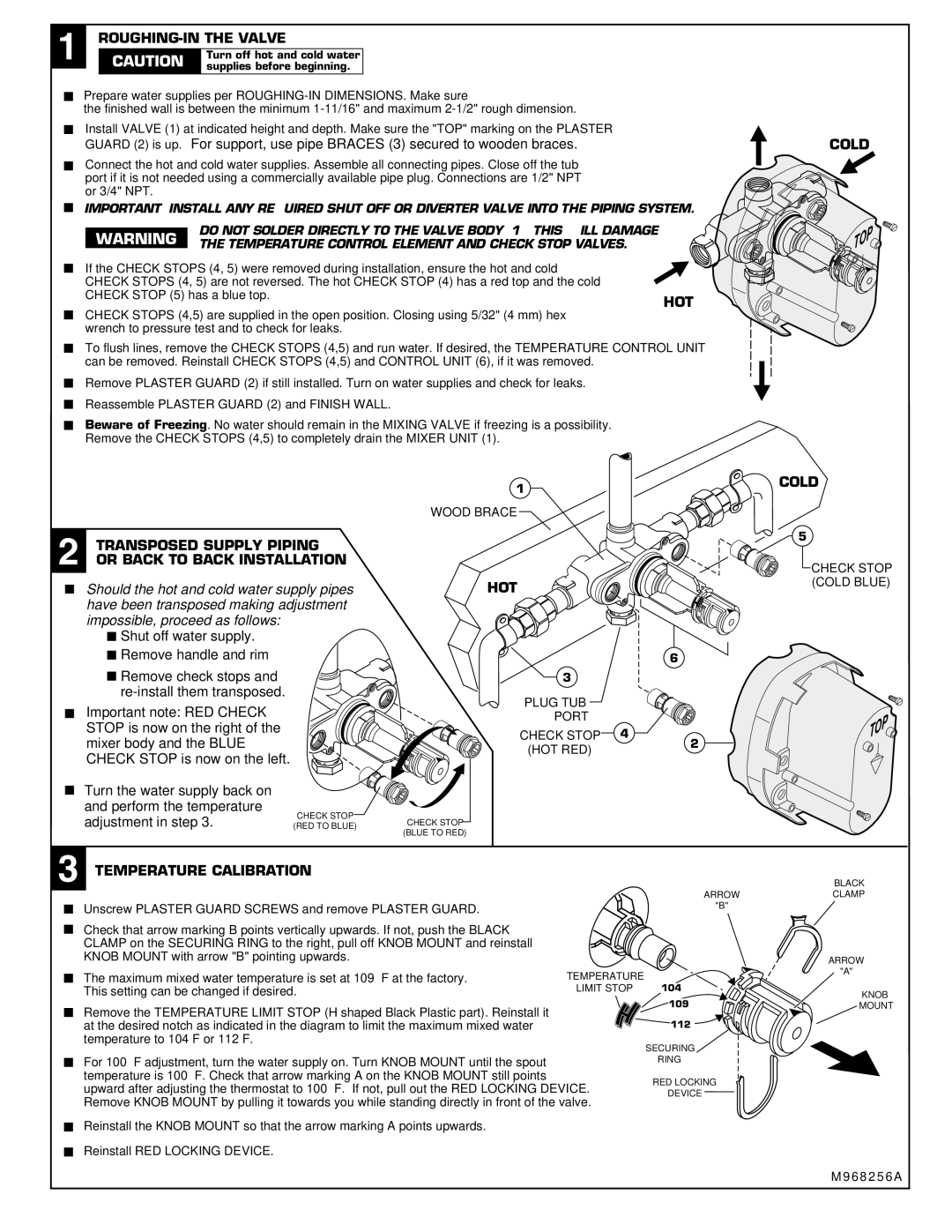 American Standard T050110 ROUGHING-IN the Valve, Hot, Cold Transposed Supply Piping or Back to Back Installation 