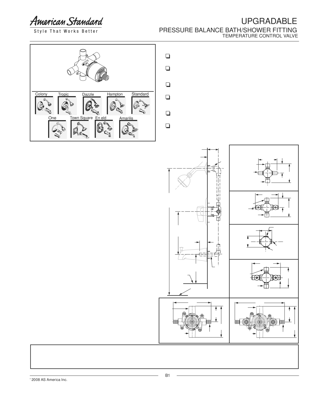 American Standard T064.502, T064.500, T064.501 dimensions Upgradable 