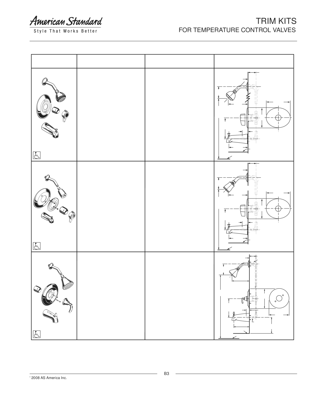 American Standard T064.501, T064.502, T064.500 dimensions Trim Kits, For Temperature Control Valves 