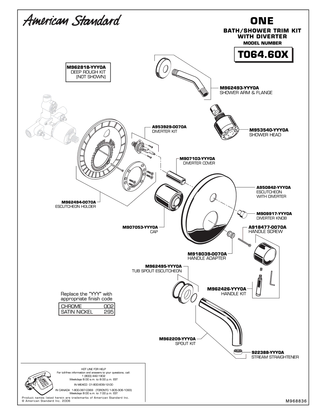 American Standard T064.60X manual 