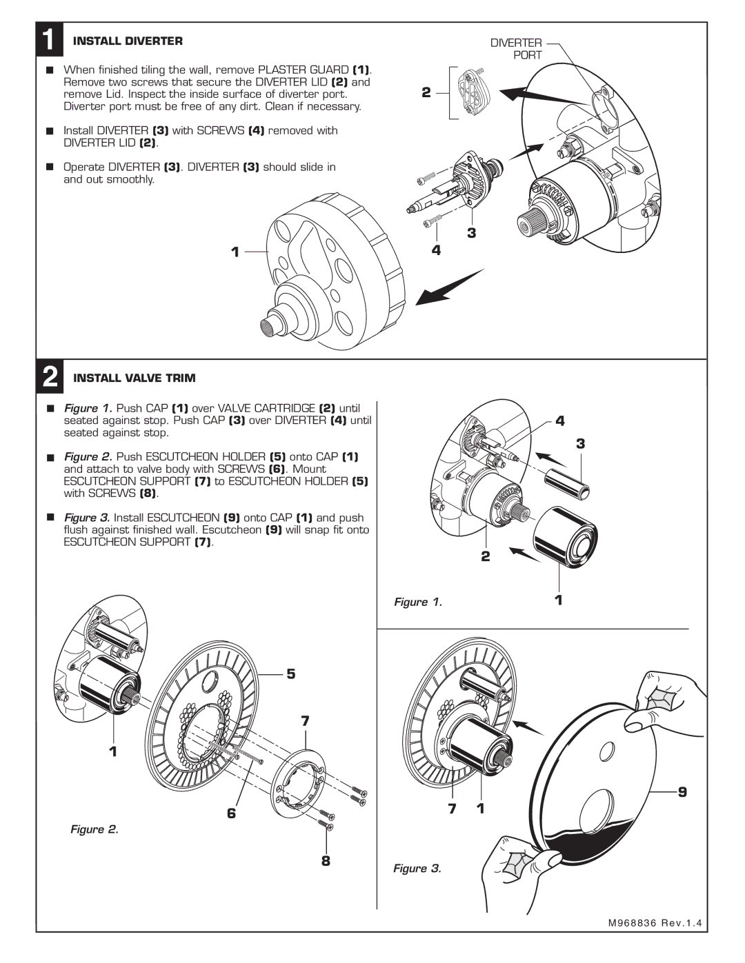 American Standard T064.60X installation instructions Install Diverter, Install Valve Trim 