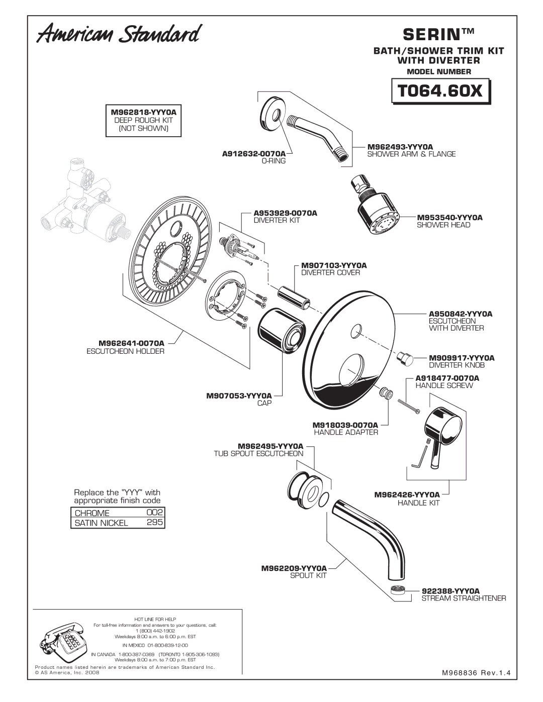 American Standard T064.60X installation instructions 