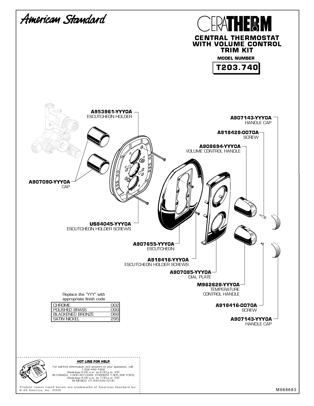 American Standard T203.740 manual 