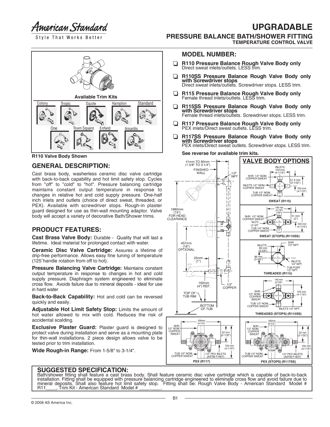 American Standard T372.248, T375.128, T375.248, T372.128 manual Upgradable 