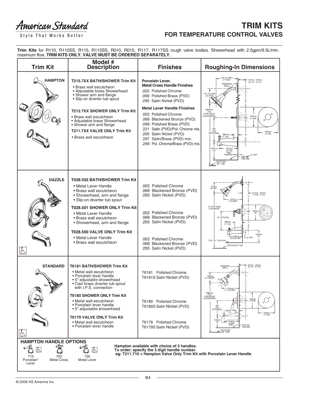 American Standard T372.128, T375.128, T375.248, T372.248 manual Hampton 