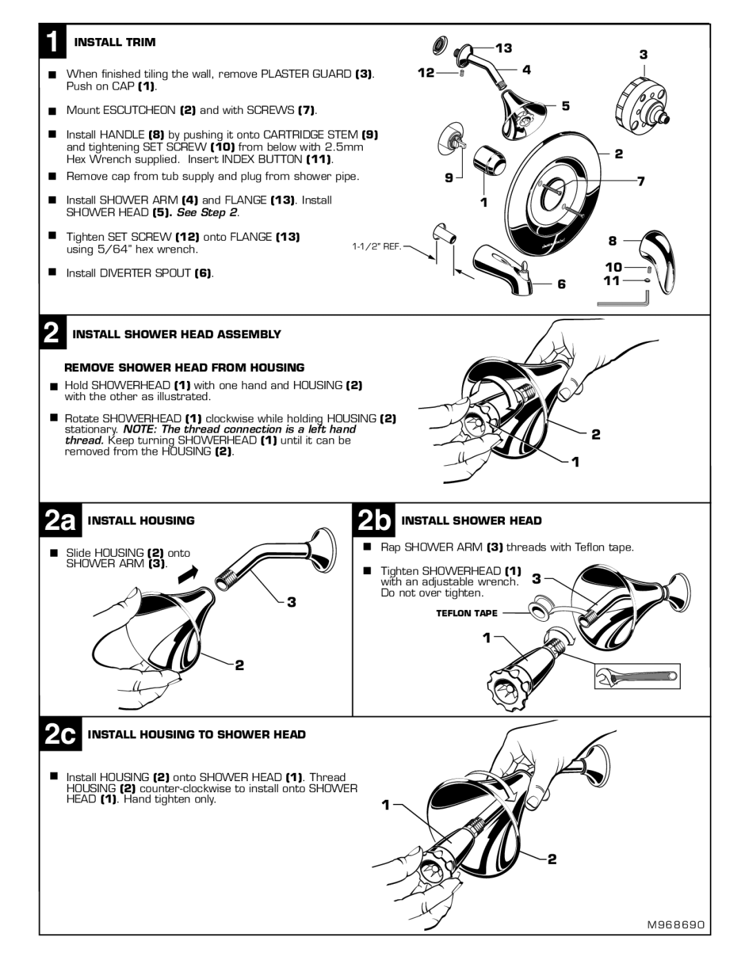 American Standard T385.508, T385.507 Install Trim, Install Shower Head Assembly Remove Shower Head from Housing 