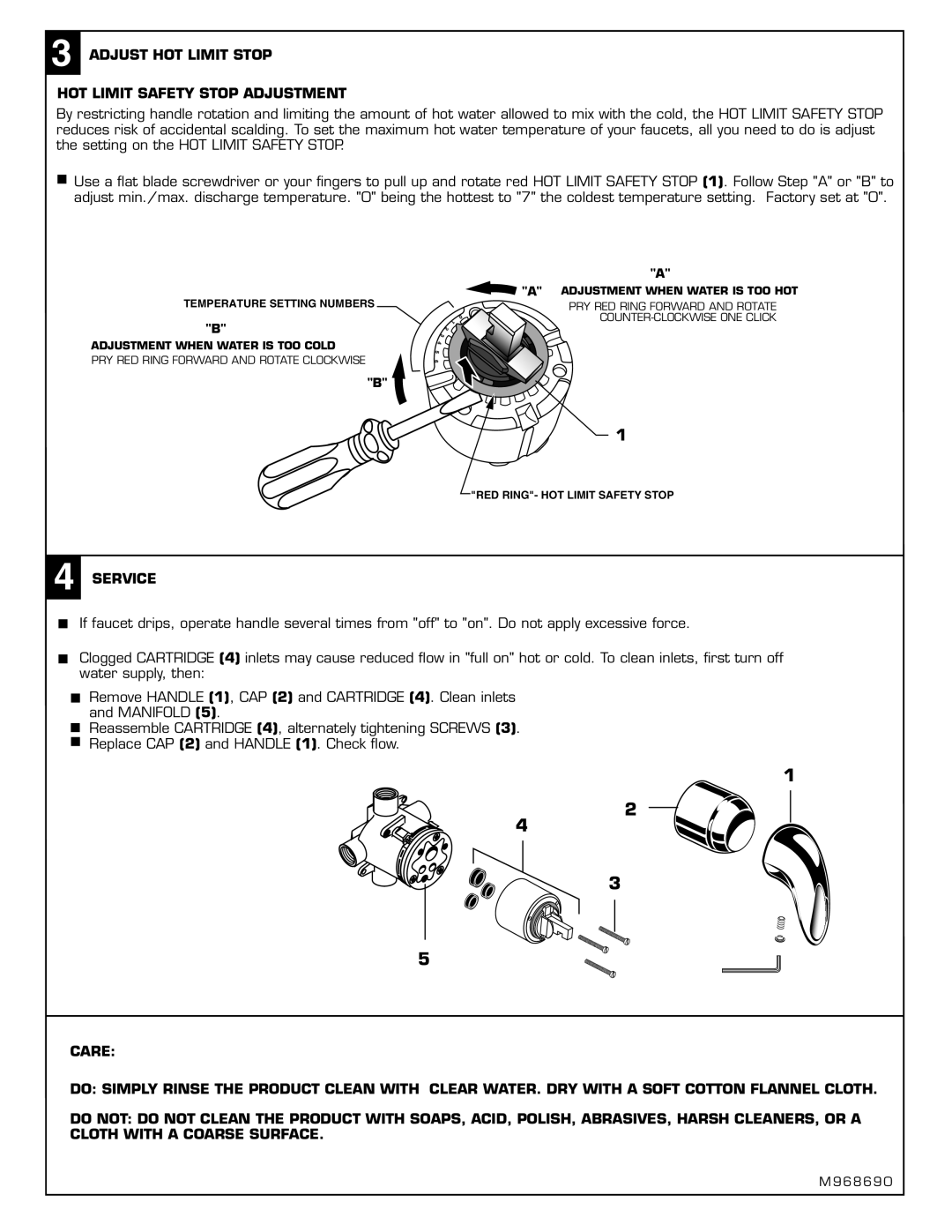 American Standard T385.507, T385.508 Adjust HOT Limit Stop HOT Limit Safety Stop Adjustment, Service 