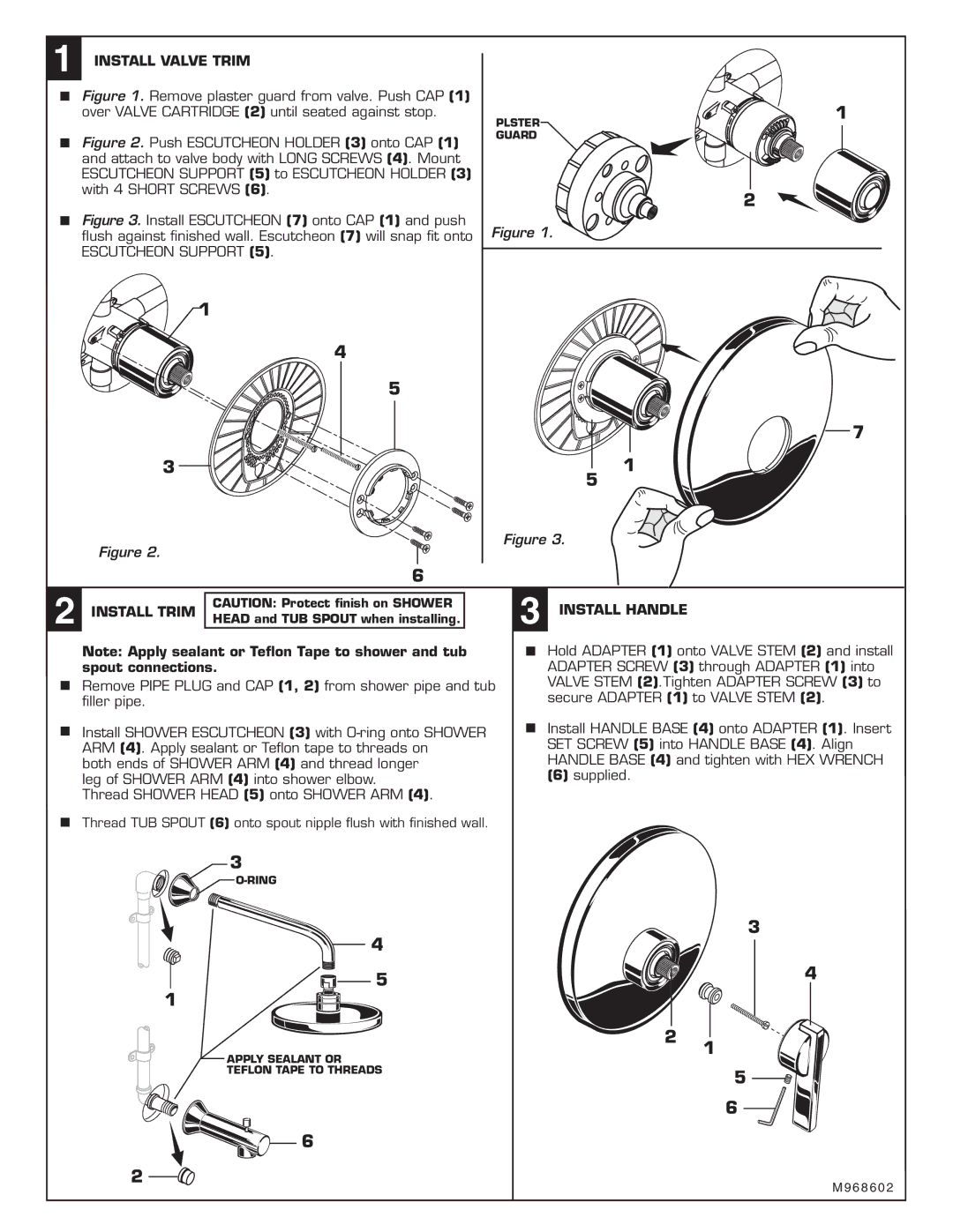 American Standard T430.50X installation instructions Install Valve Trim, Install Trim Install Handle 