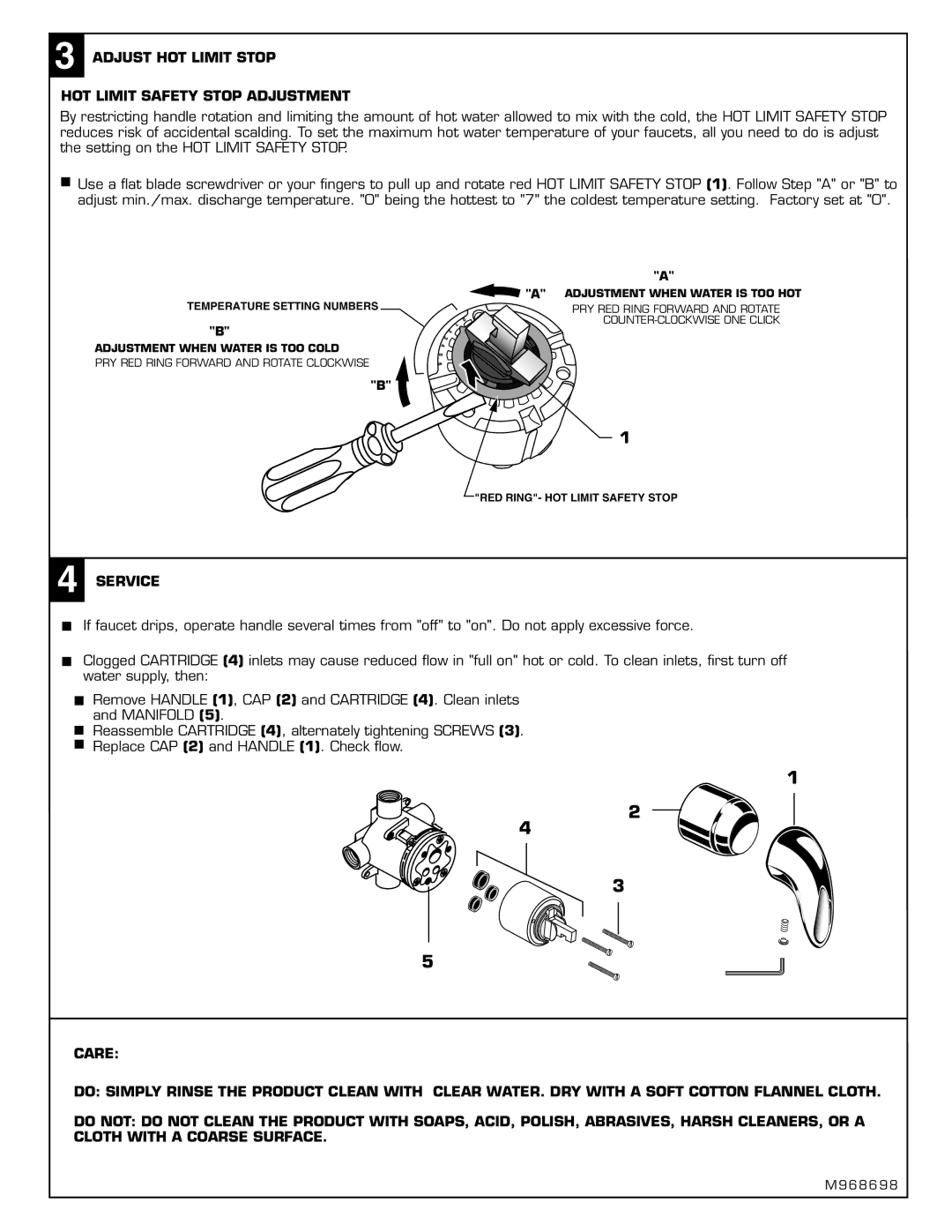 American Standard T480.507, T480.508 Adjust HOT Limit Stop HOT Limit Safety Stop Adjustment, Service 