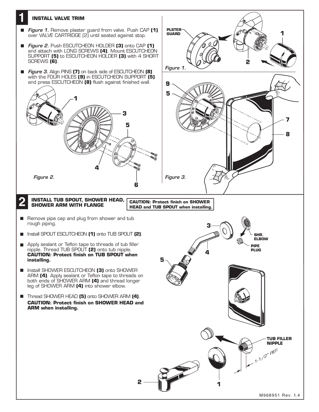 American Standard T506.50X Install Valve Trim, Install TUB SPOUT, Shower Head Shower ARM with Flange, Installing 