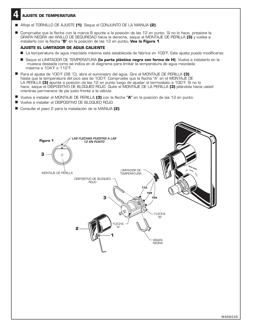 American Standard T506.740 installation instructions Ajuste DE Temperatura, Ajuste EL Limitador DE Agua Caliente 