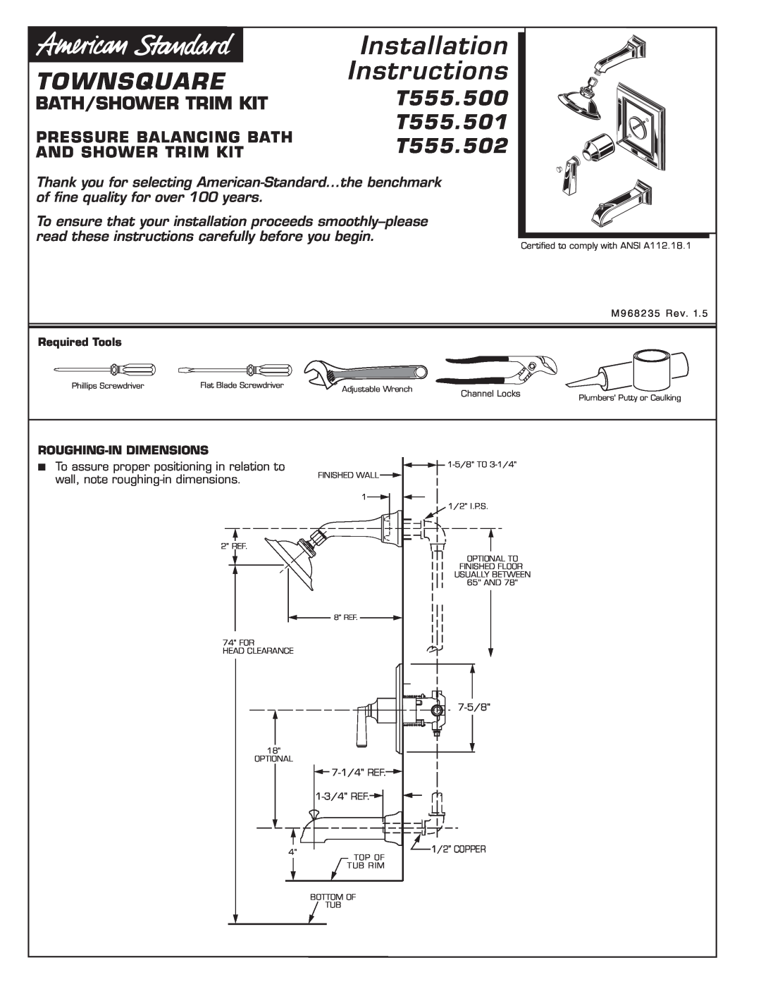 American Standard T555.501, T555.502, T555.500 manual 