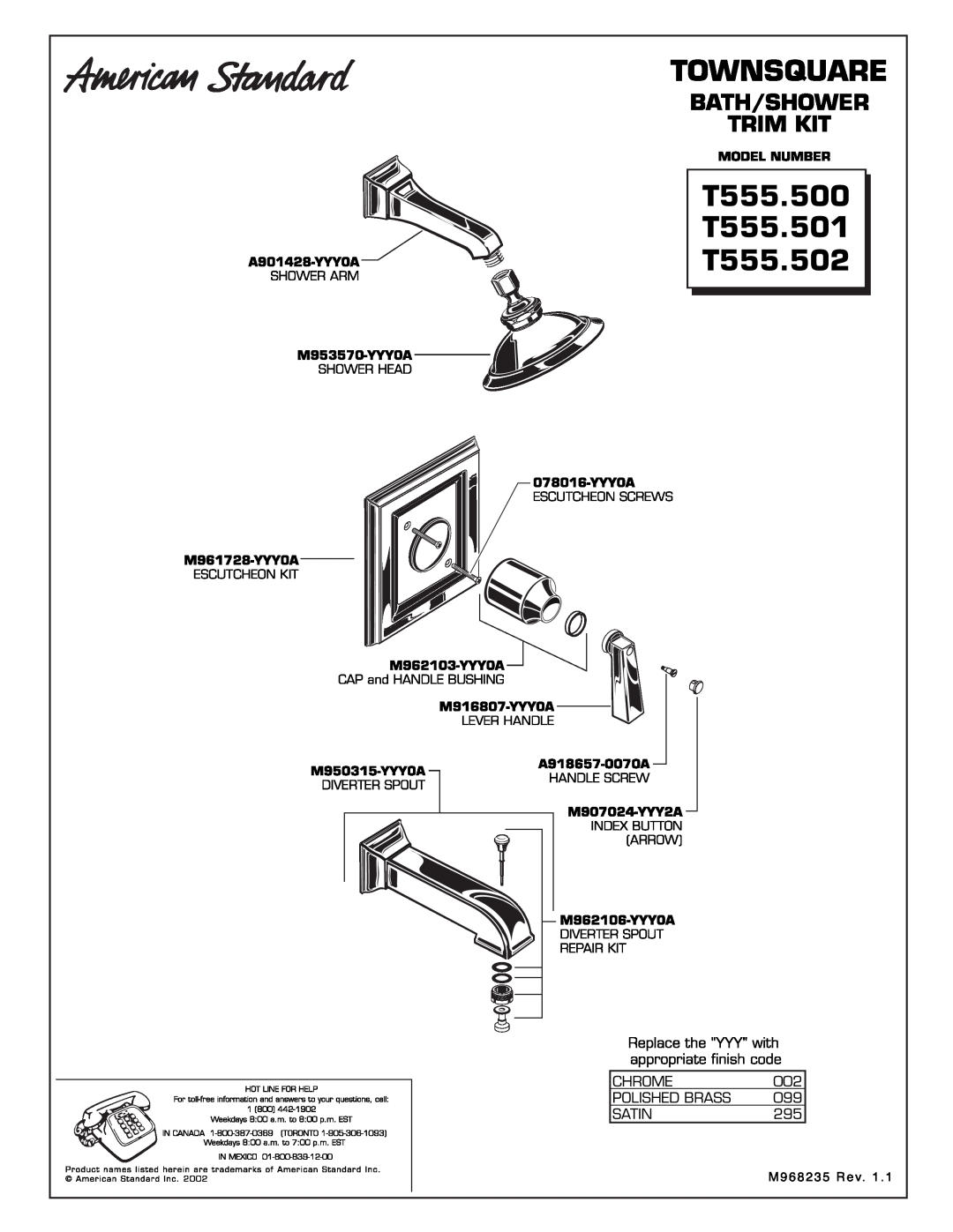 American Standard T555.501 installation instructions Installation, Instructions, Townsquare, T555.500, T555.502 