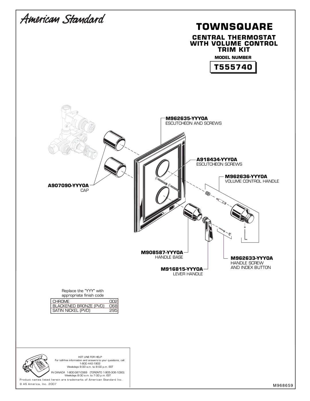 American Standard T555740 installation instructions Townsquare 