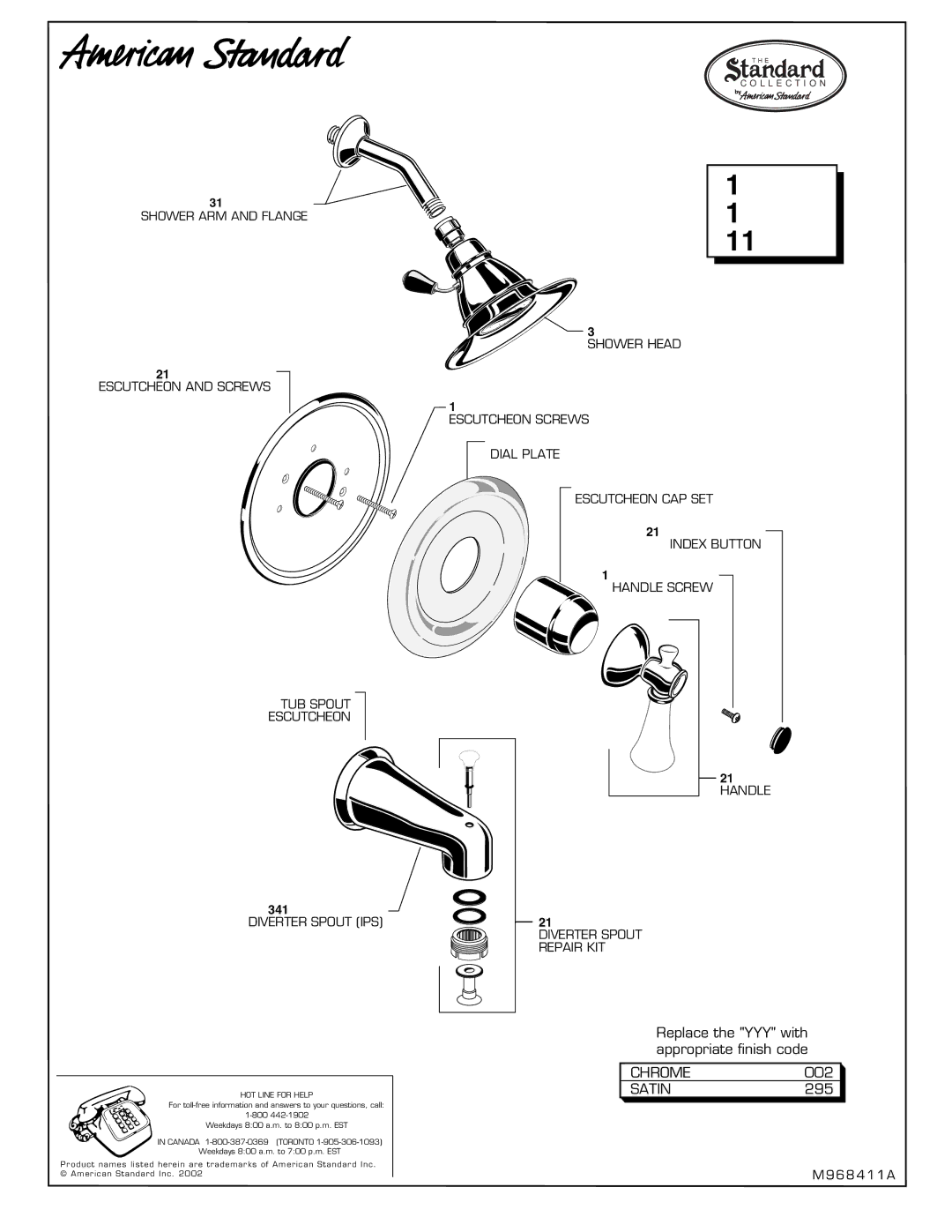 American Standard T6180, T6179, T6181 installation instructions Bath/Shower 