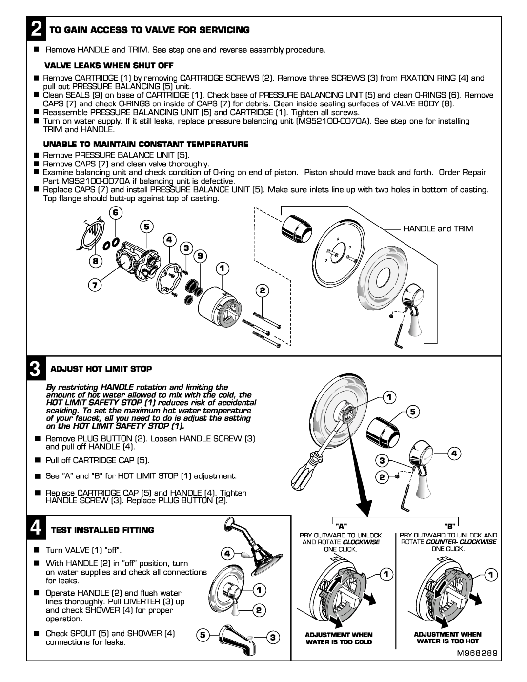 American Standard T6281, T6280, T6282 installation instructions To Gain Access To Valve For Servicing 