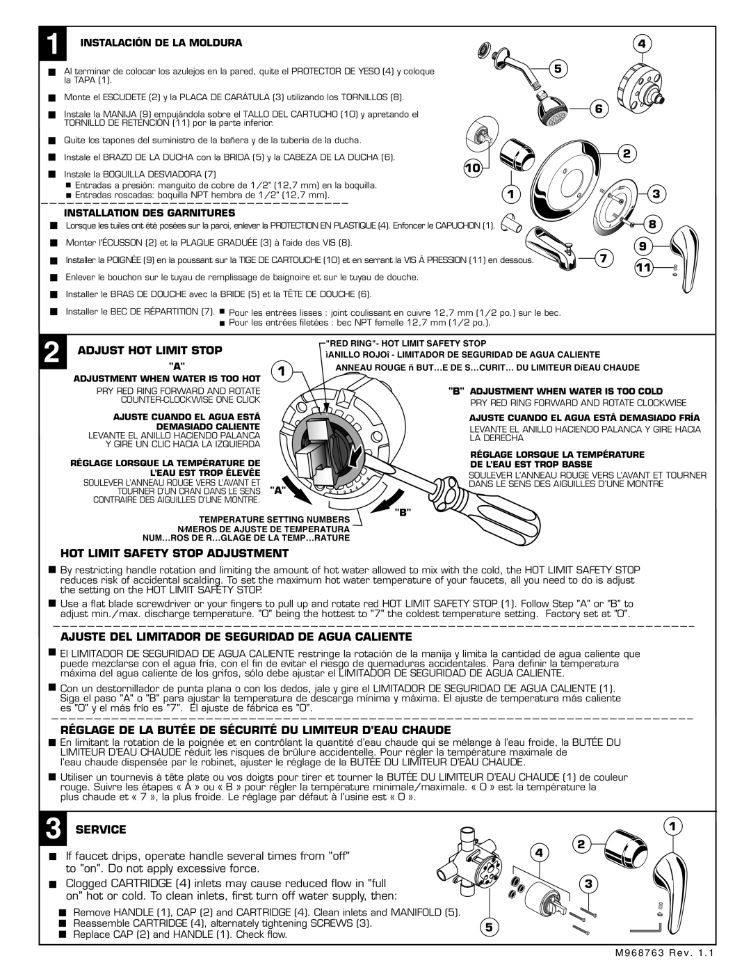 American Standard T675.507, T675.502, T675.501, T675.508 Adjust HOT Limit Stop, HOT Limit Safety Stop Adjustment, Service 