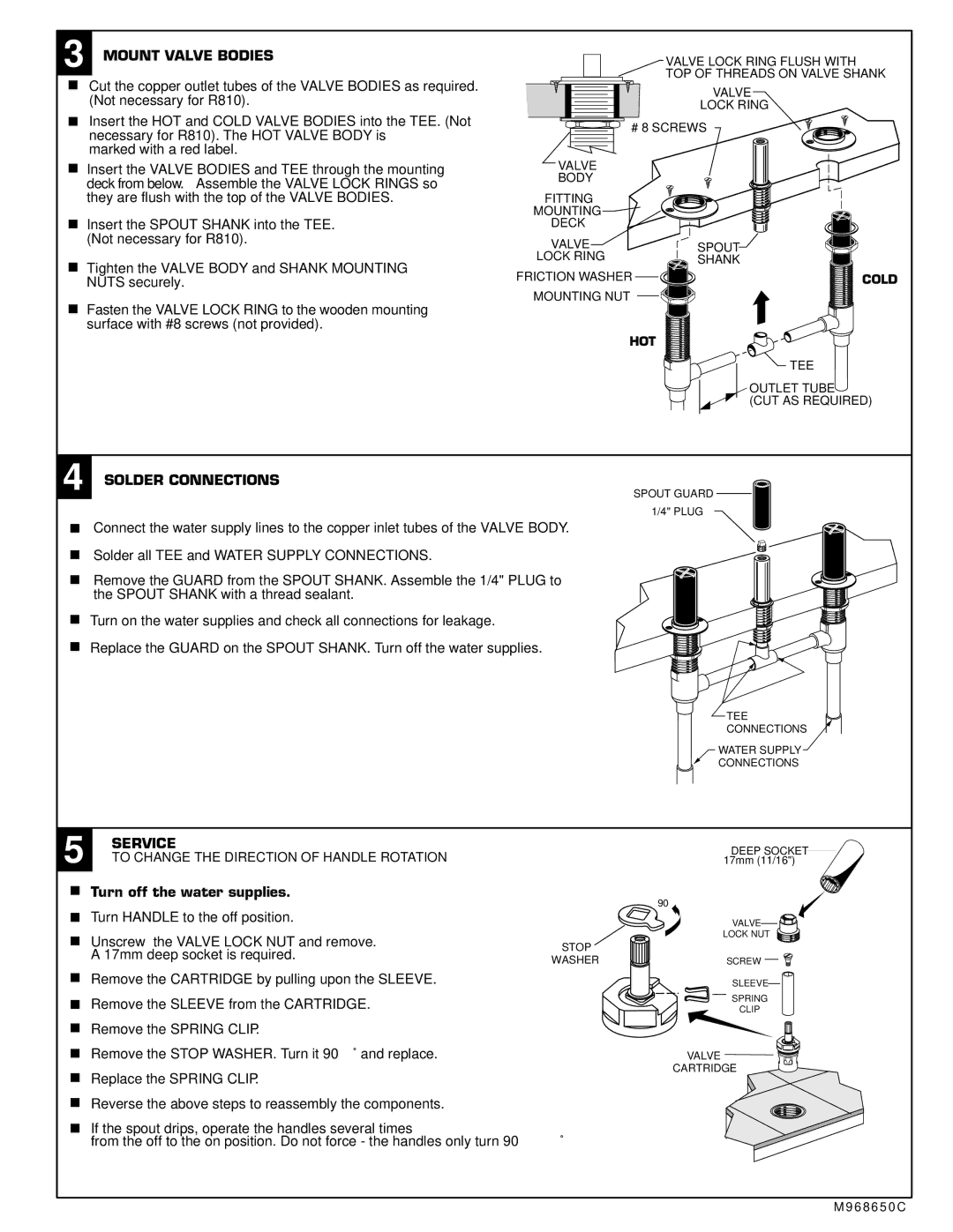 American Standard T975.500BP, T975.400 Mount Valve Bodies, Solder Connections, Service, Turn off the water supplies 