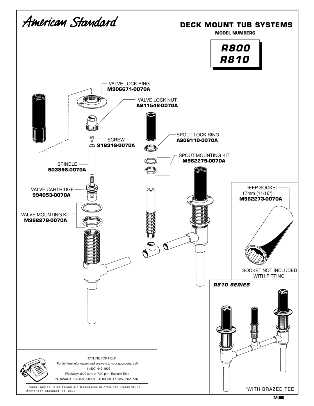 American Standard T975.500BP, T975.400 BP installation instructions R810 Series 