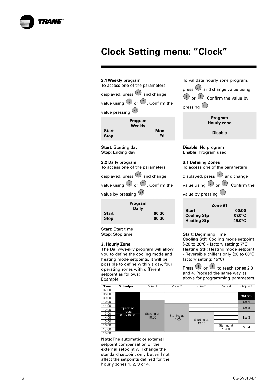 American Standard TRACER CH532 manual Clock Setting menu “Clock”, Program, hours, 800-1800 