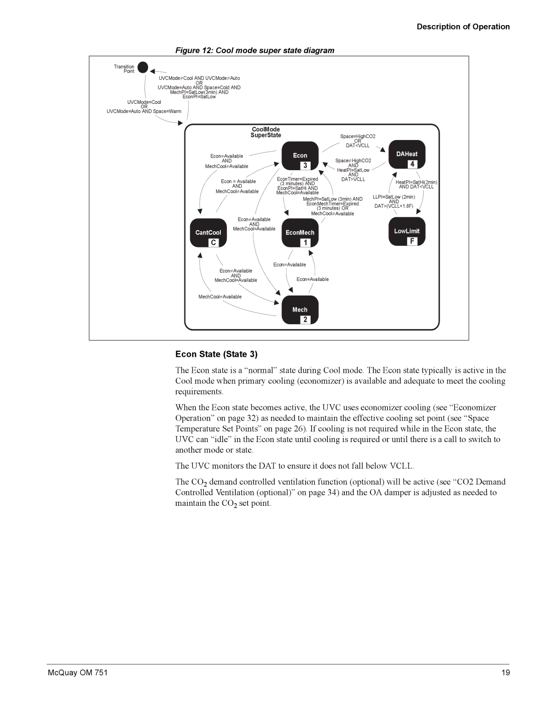 American Standard UV05 manual Econ State State, Cool mode super state diagram 