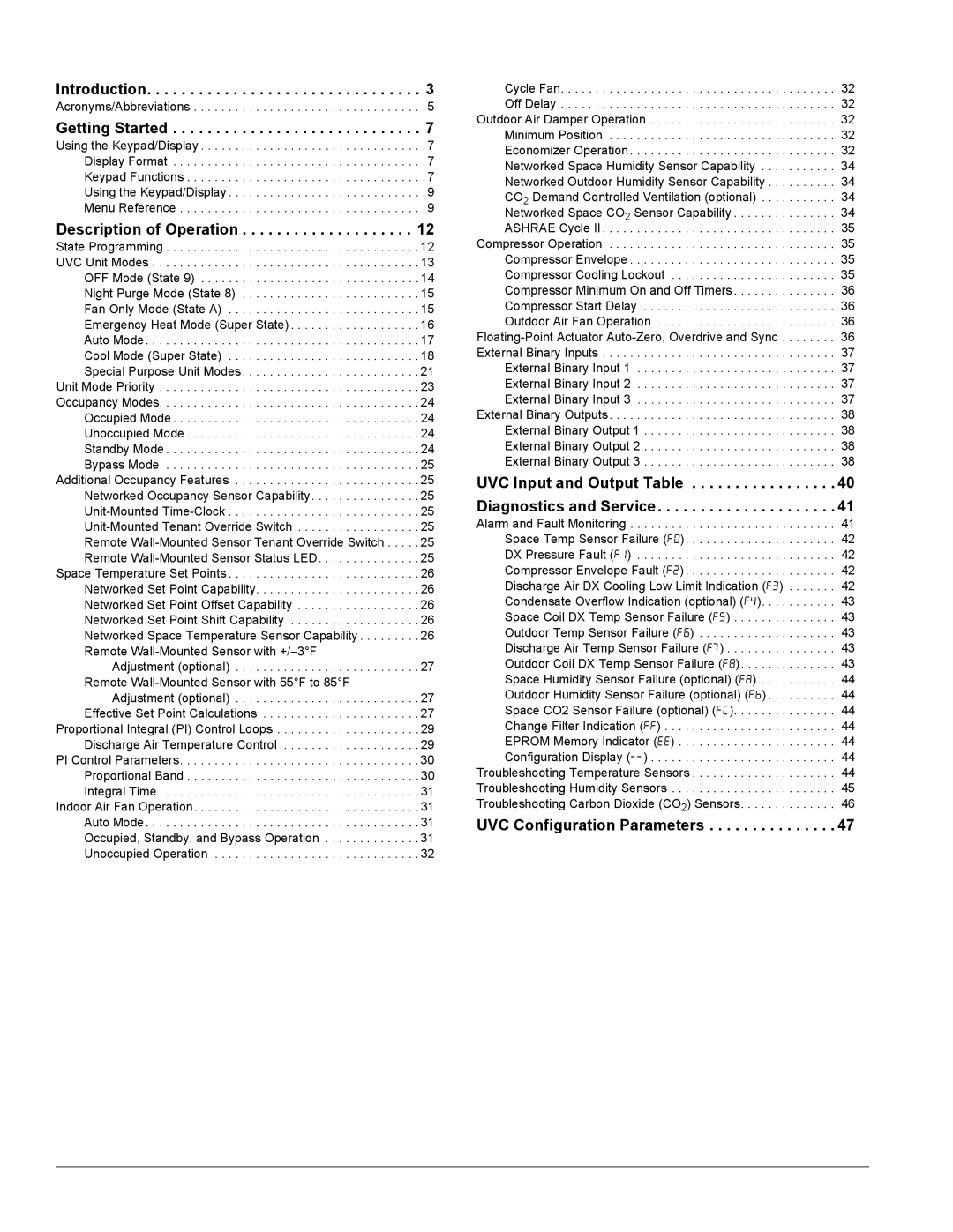 American Standard UV05 manual Introduction, Getting Started, Description of Operation, UVC Configuration Parameters 