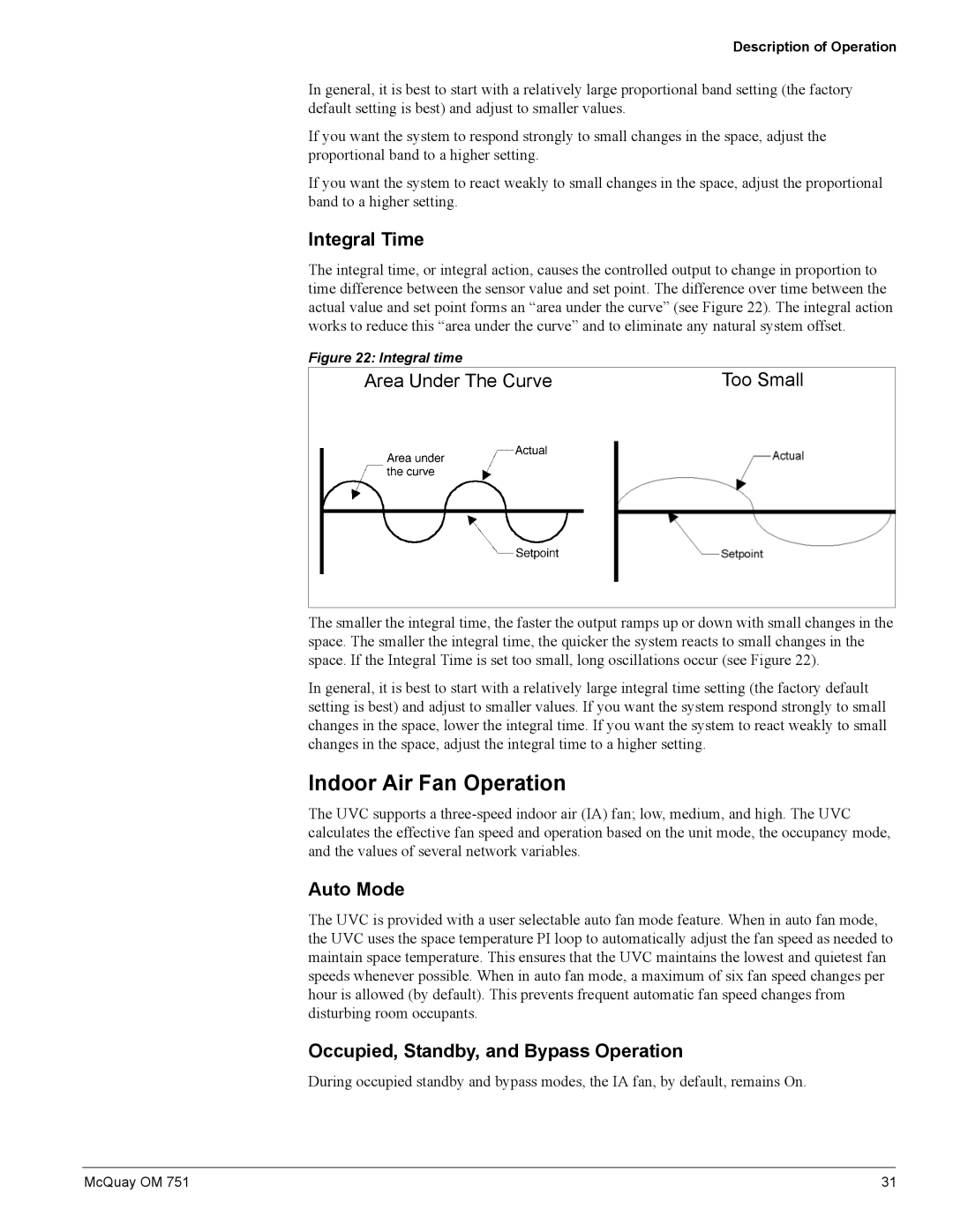 American Standard UV05 manual Indoor Air Fan Operation, Integral Time, Occupied, Standby, and Bypass Operation 