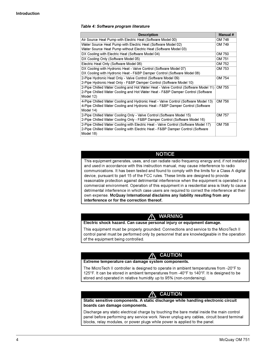 American Standard UV05 manual Software program literature, Extreme temperature can damage system components 