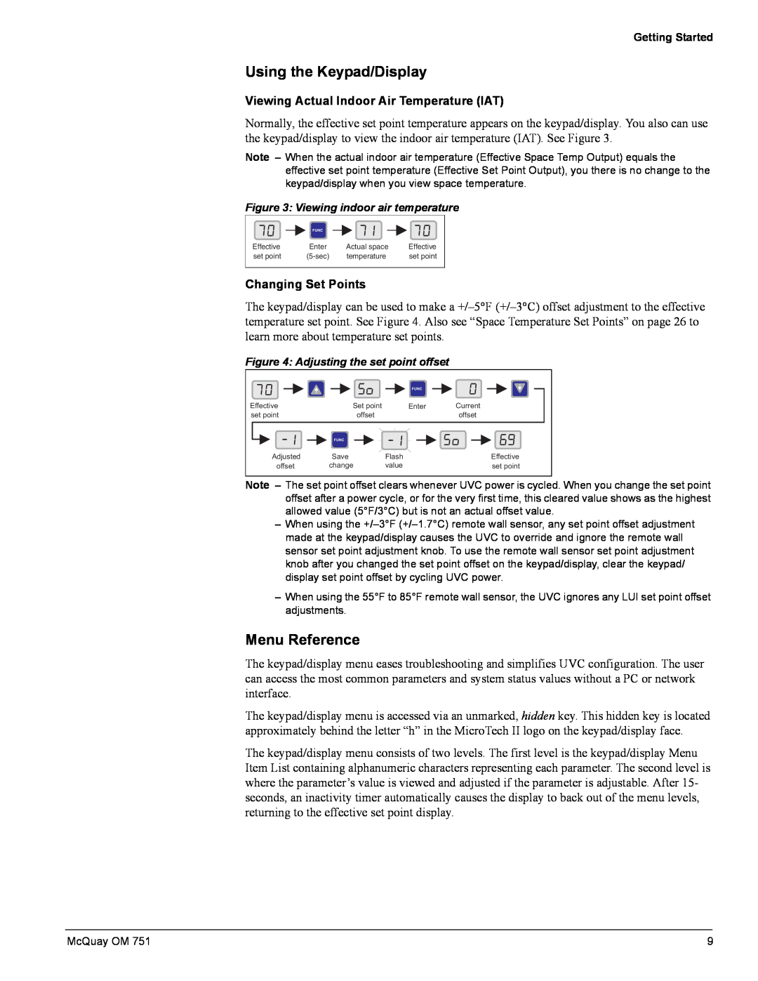 American Standard UV05 manual Using the Keypad/Display, Menu Reference, Func 