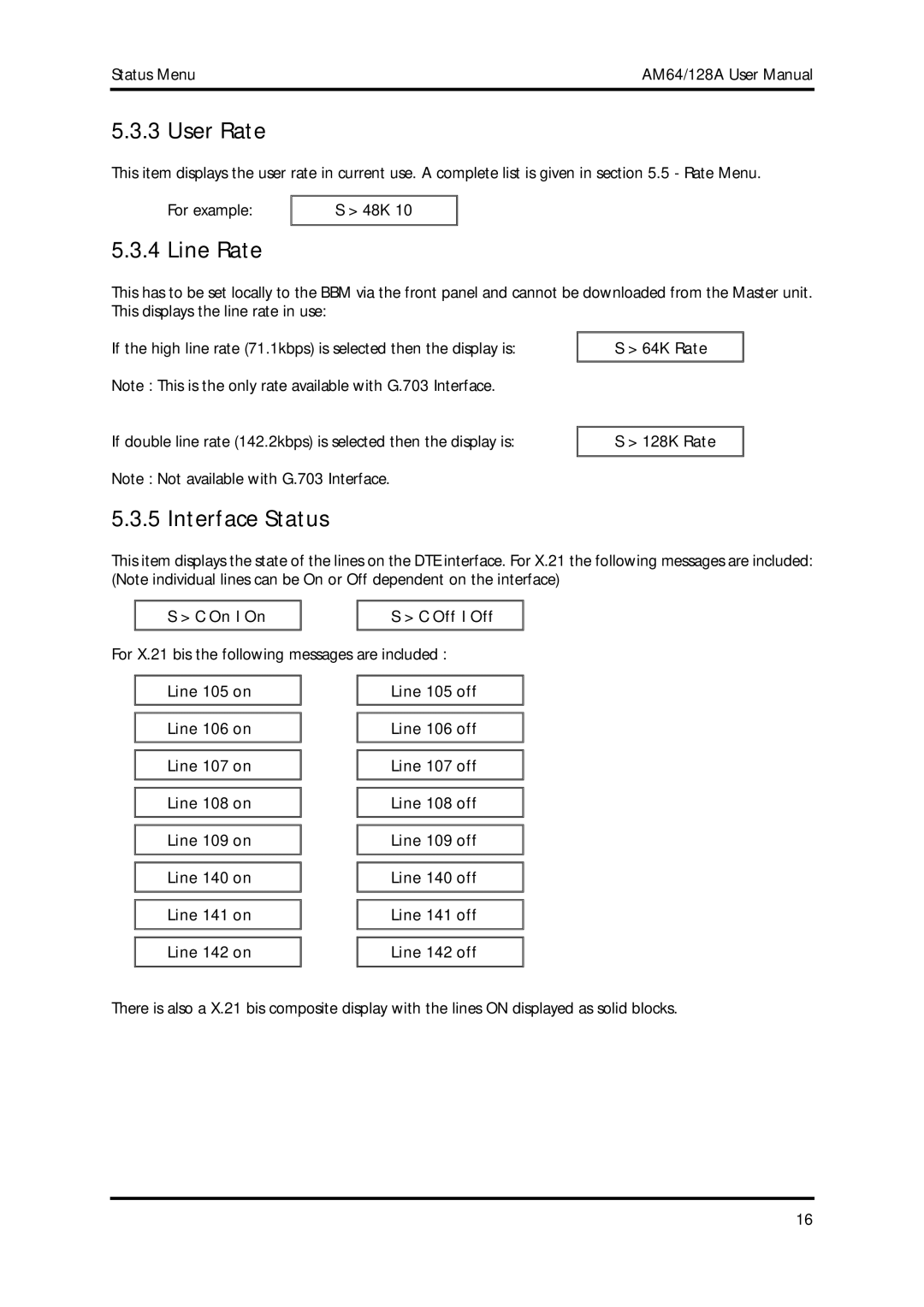 American Telecom AM64/128A manual User Rate, Line Rate, Interface Status 