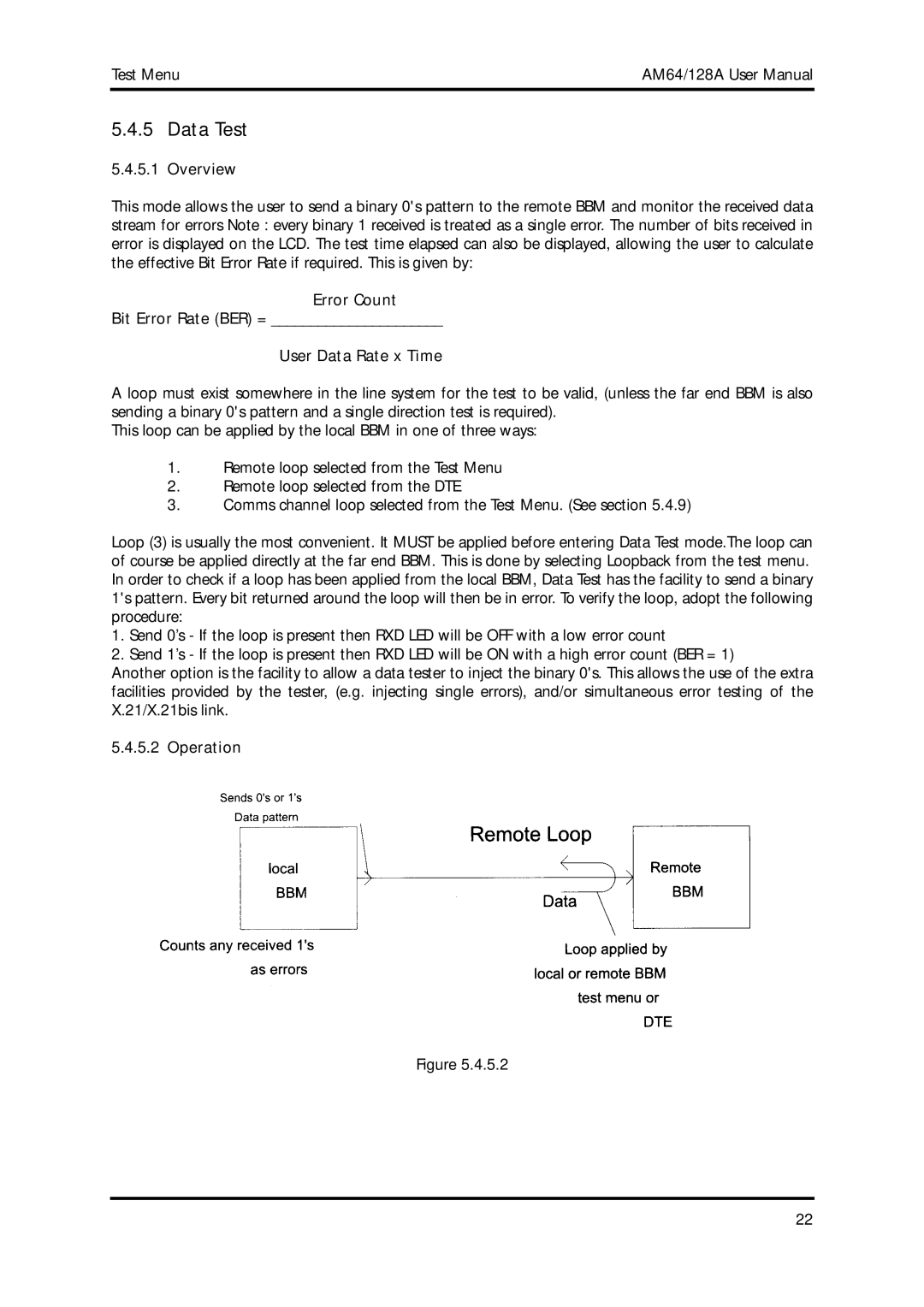 American Telecom AM64/128A manual Data Test, Overview, Error Count Bit Error Rate BER = User Data Rate x Time, Operation 