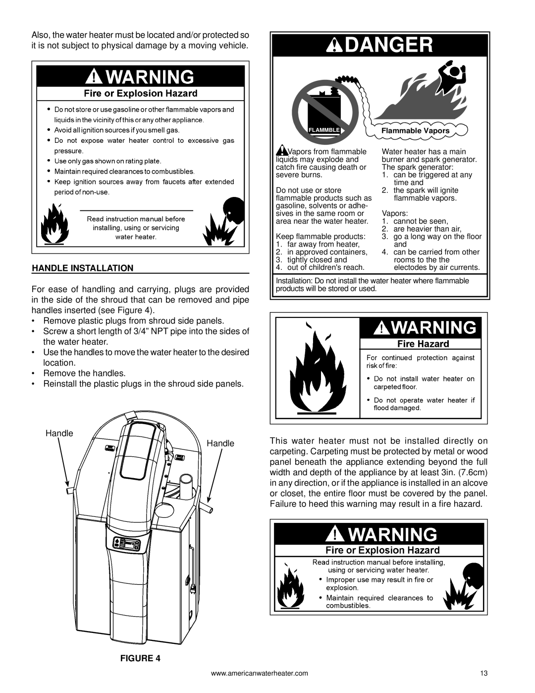 American Water Heater 1010 319869-000 warranty Handle Installation 