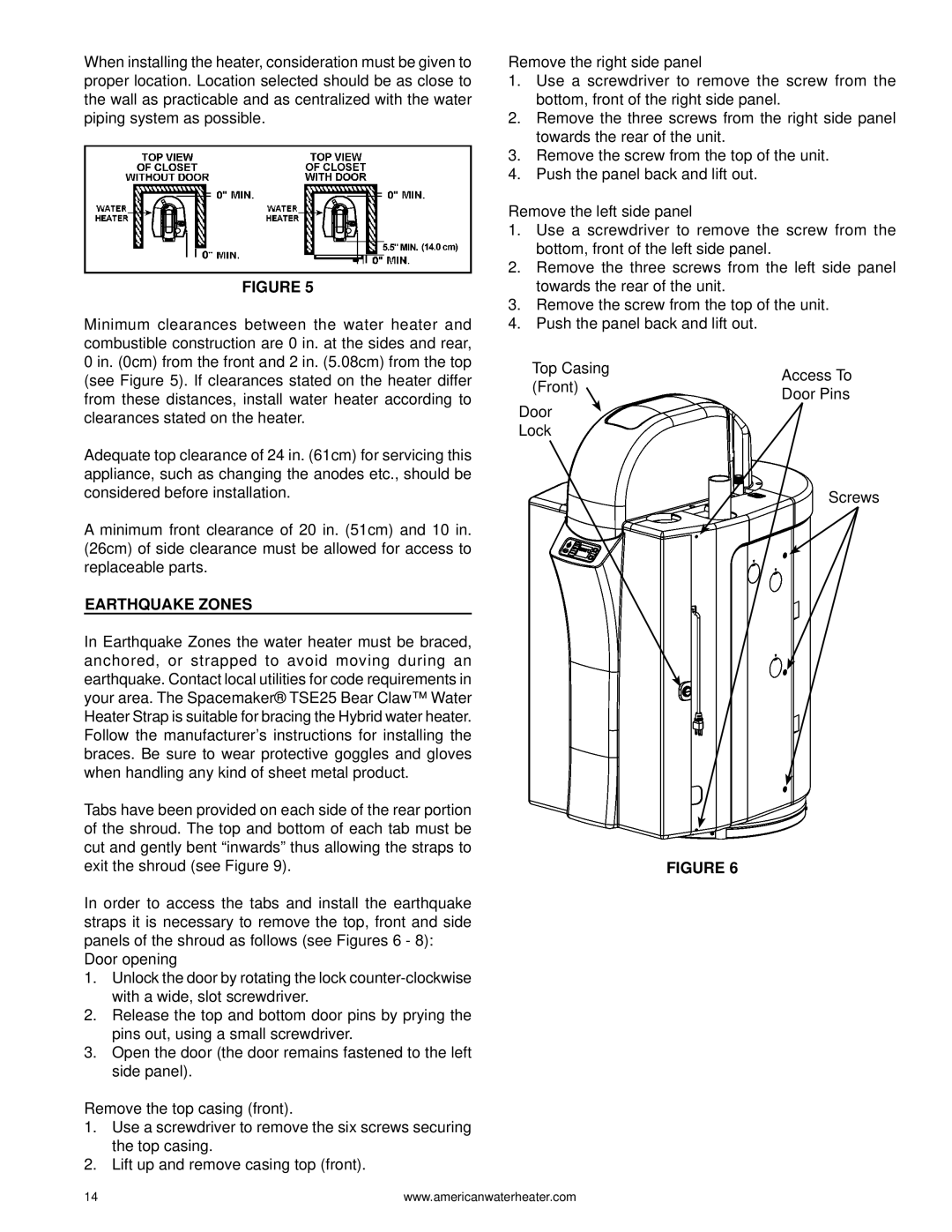 American Water Heater 1010 319869-000 warranty Earthquake Zones 