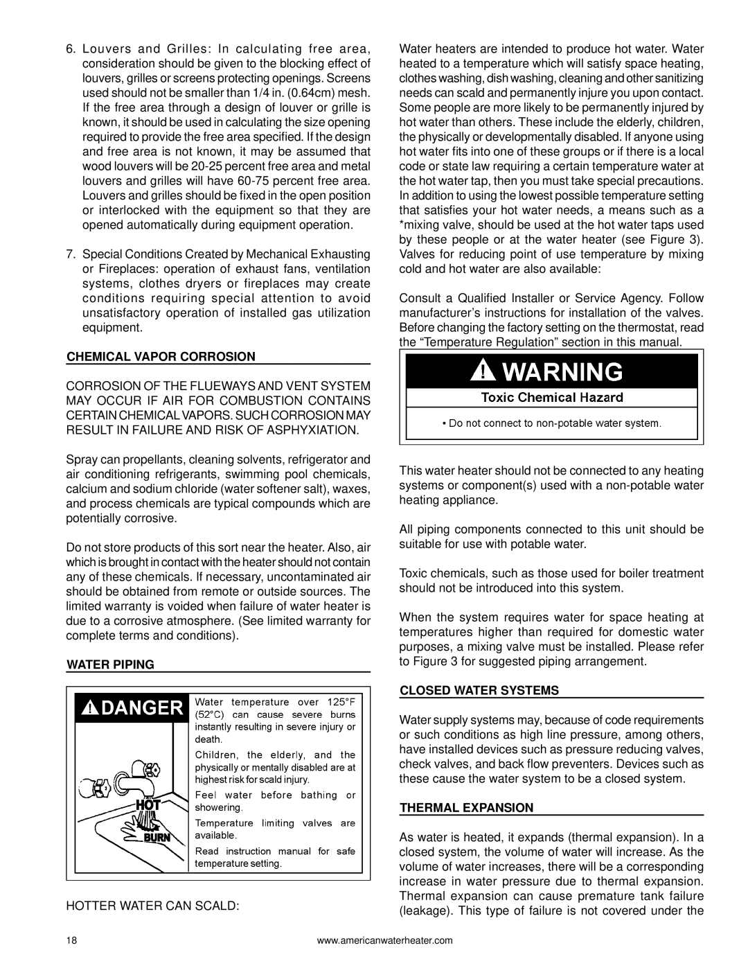 American Water Heater 1010 319869-000 Chemical Vapor Corrosion, Water Piping, Closed Water Systems, Thermal Expansion 