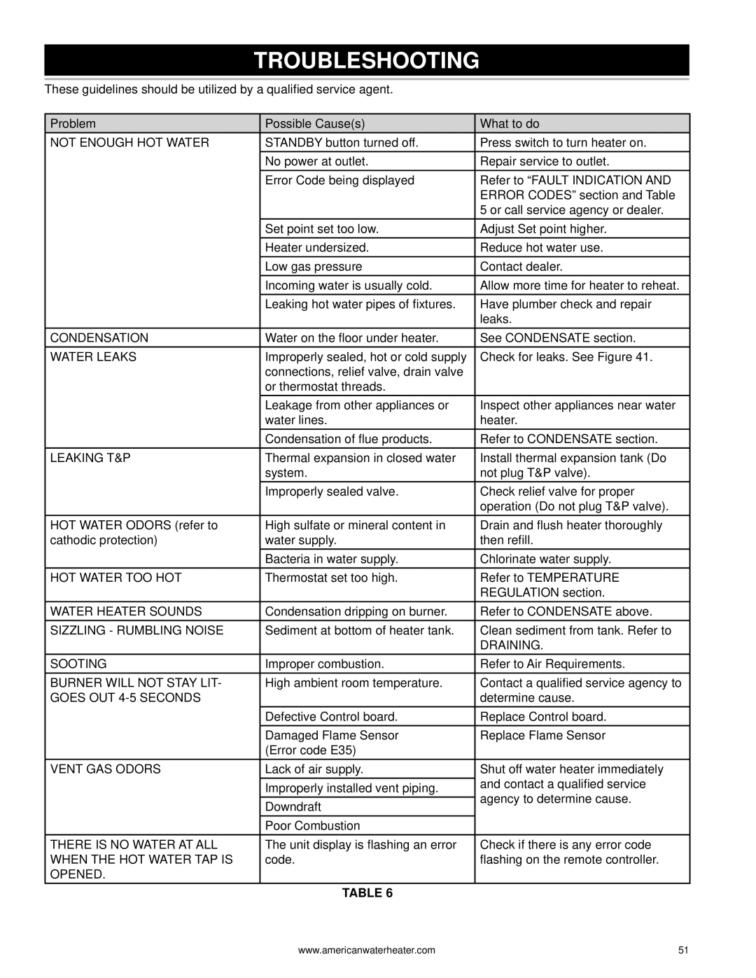 American Water Heater 1010 319869-000 warranty Troubleshooting 