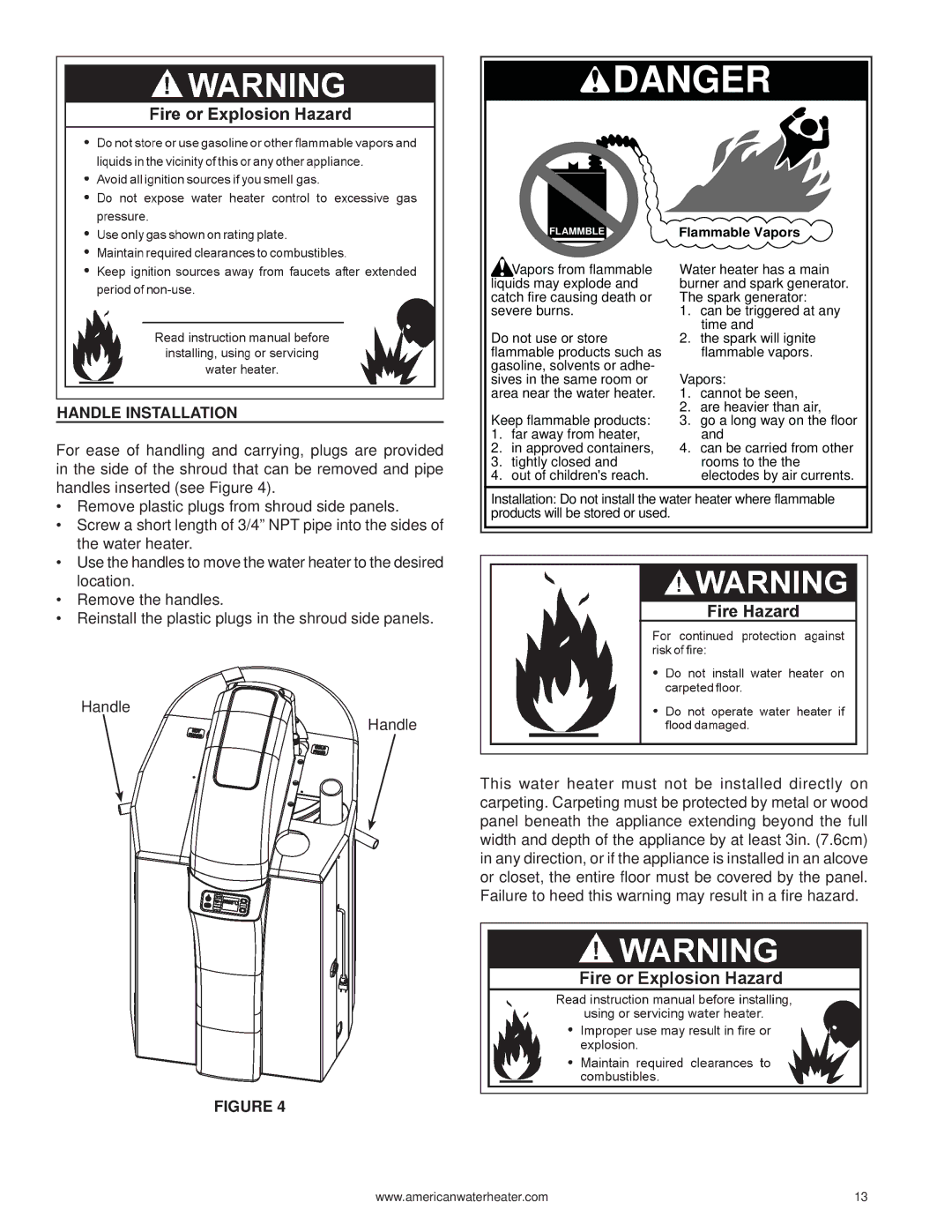 American Water Heater 316888-004 warranty Handle Installation 