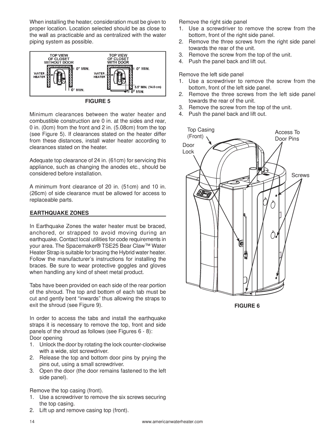 American Water Heater 316888-004 warranty Earthquake Zones 