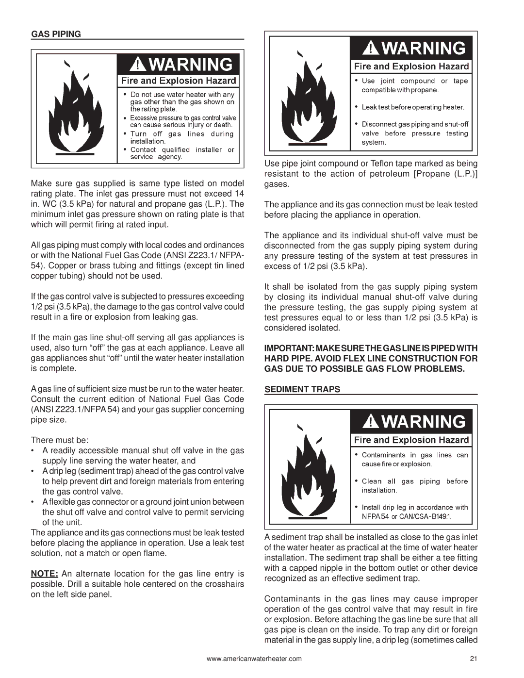 American Water Heater 316888-004 warranty GAS Piping 