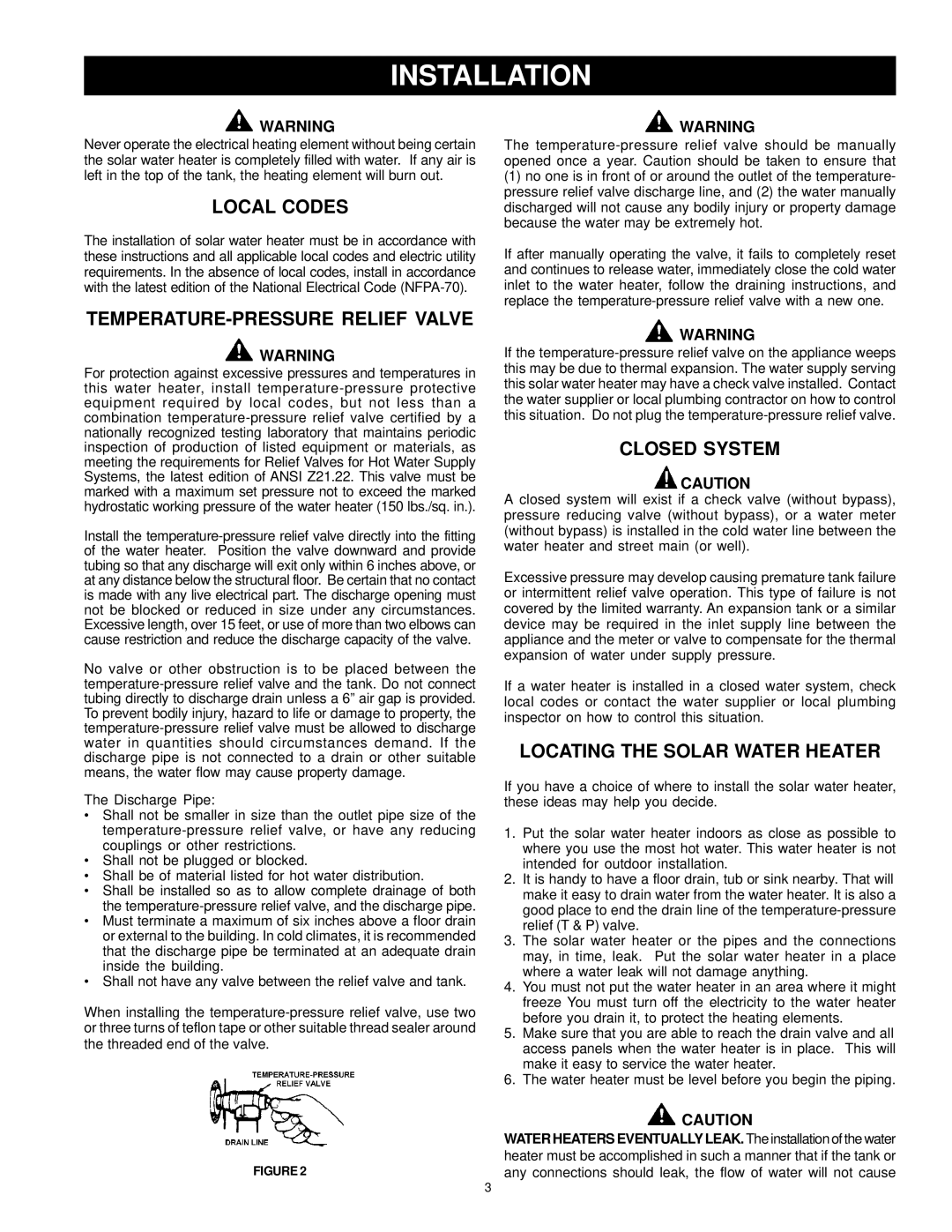 American Water Heater 317365-002 Installation, Local Codes, TEMPERATURE-PRESSURE Relief Valve, Closed System 